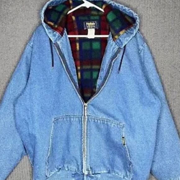 🔥🔥 True Vintage OSHKOSH Denim Blanket Lined Hooded Jean Jacket - Sz XLT - EUC - Picture 1 of 12